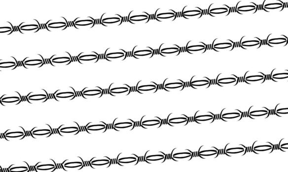 Seamless pattern of barbed wire in black on a white background. symmetrical barbed wire elements arranged diagonally. vector