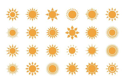 Collection of Various Sun Icon with Different Rays and Shapes on a Transparent Background for Design Projects vector