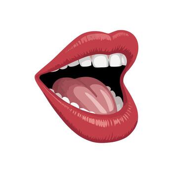 Illustration of a Red Open Mouth with Teeth and Tongue on a White Background for Graphic Design Projects vector