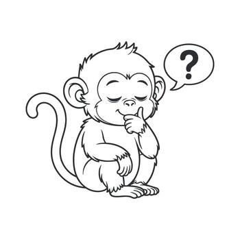 Outlined Monkey Cartoon Character with Question Mark A Illustration of a Thinking Ape vector