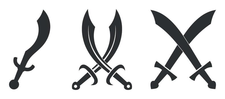Collection of Silhouette Swords and Crossed Swords with Ornate Hilts on a Transparent Background for Design vector