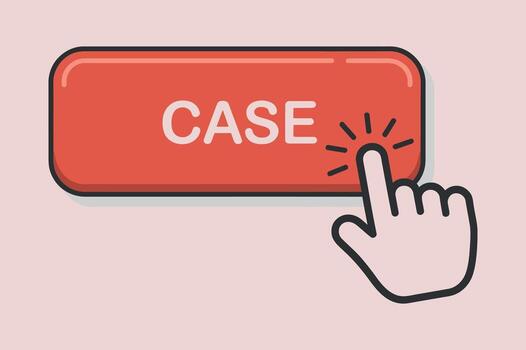 Click Case Button with Hand Cursor Pointing for Online Support and Problem Resolution Illustration vector