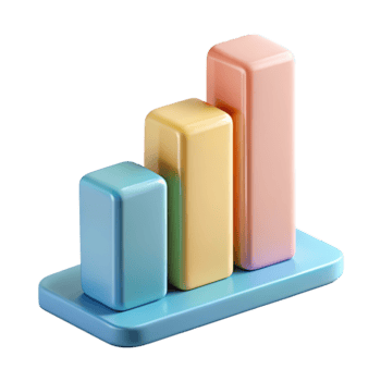Three colorful rectangular blocks arranged in ascending order on a base isolated on transparent background png