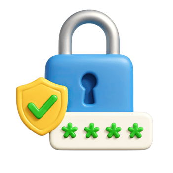 Secure digital padlock with shield and password input isolated on transparent background png