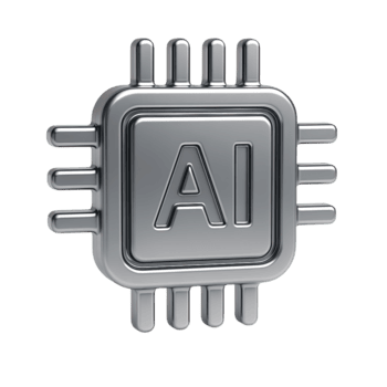 Shiny metallic computer processor chip with ai engraved on a transparent background isolated on transparent background png
