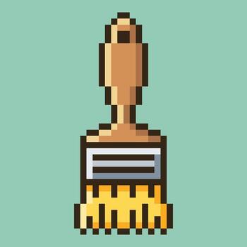 Clean and simple paintbrush icon designed in a classic retro pixel art style. This 8-bit illustration of a wide brush is a perfect symbol for painting, renovation, and DIY projects vector