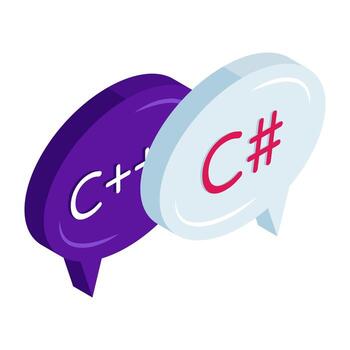 A colored isometric design icon of coding chat vector