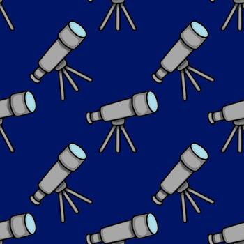 sin costura modelo presentando dispersado gris telescopios en un profundo azul fondo, un juguetón aún sofisticado diseño ideal para astronomía temática proyectos vector