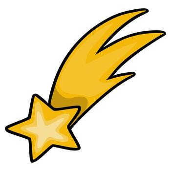 esta ilustración vitrinas un caprichoso, dibujos animados estilo disparo estrella, presentando un cinco puntiagudo estrella con un vibrante amarillo degradado y un dinámica, fluido cola, creando un juguetón y energía... vector