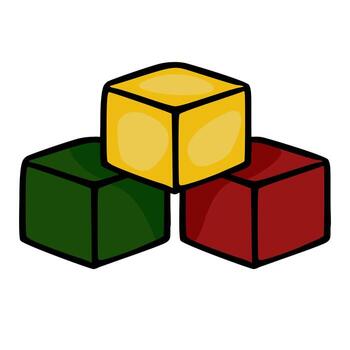 un juguetón ilustración de Tres vistoso cubitos, apilado en un triangular acuerdo, presentando negrita contornos y un mano dibujado estilo, Perfecto para para niños proyectos o juguetón diseños vector