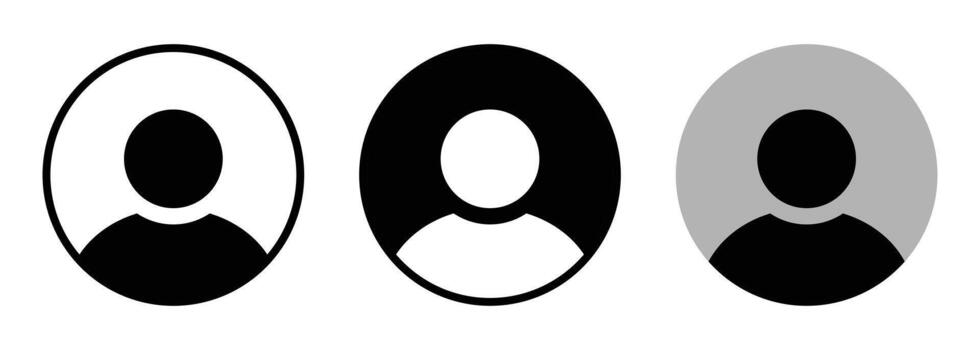 Three user profile icons showing different fill styles isolated on white background vector