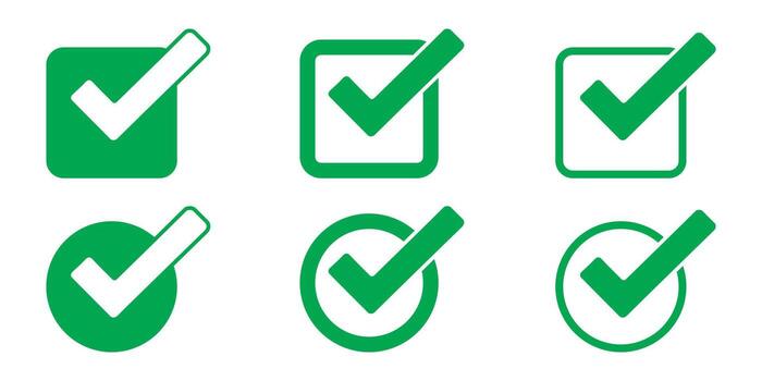 Collection of green checkmarks in different shapes isolated on white background vector