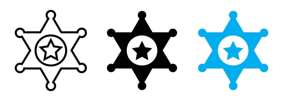 Three sheriff badges in different styles isolated on white background vector