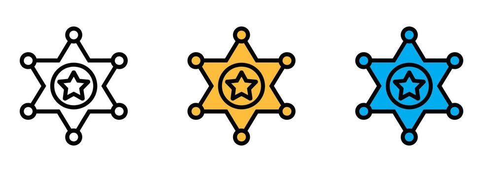 Three sheriff star badges in different styles isolated on white background vector