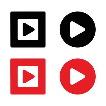 Four play button icons in square and circle shapes isolated on white background vector