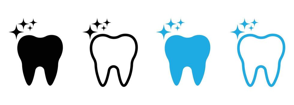 Four tooth icons with sparkles isolated on white background vector