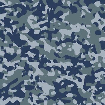 Military Camouflage Pattern Art, Icons, and Graphics, A military camouflage pattern featuring irregular, abstract shapes in shades of blue, grey, and navy. vector