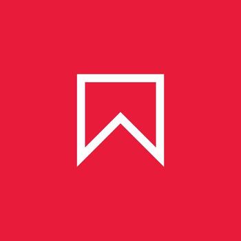 rectangular mountain logo with a triangular cutout below it, A minimalist logo on a red background features a white rectangular shape with a triangular cutout below it,. vector