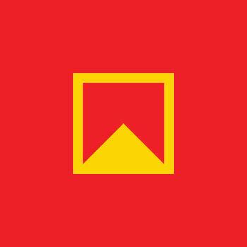 rectangular mountain logo with a triangular cutout below it, Yellow rectangular logo on a red background, featuring a triangular cutout at the bottom. vector
