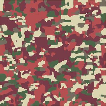 Military Camouflage Pattern Art, Icons, and Graphics, depicting a classic military camouflage pattern composed of irregular, overlapping shapes in shades of green, brown, and beige. vector