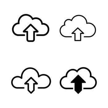 Four cloud icons with upward-pointing arrows indicating upload isolated on a clean white background. vector