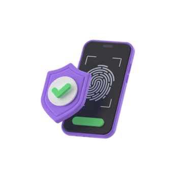 3d icona di mobile sicurezza isolato su trasparente sfondo con impronta digitale scansione e scudo icona png