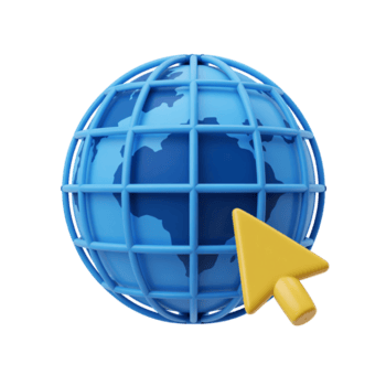 3d icon of globe with arrow cursor isolated on transparent background for web browsing png