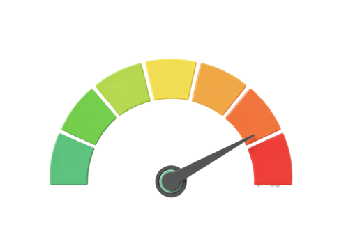 3d icon of colorful speedometer gauge with arrow showing average level isolated on transparent background png