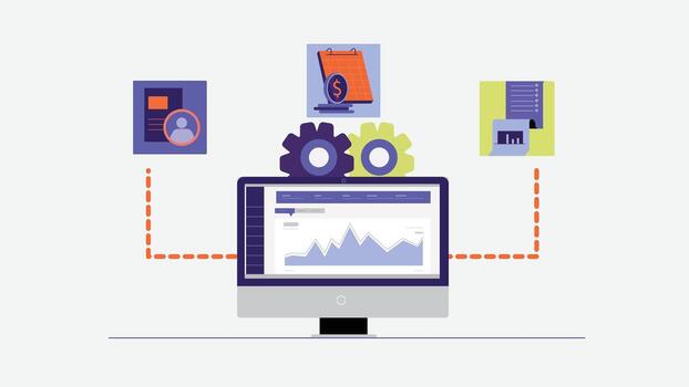 digital flujo de trabajo integración con datos analítica y negocio automatización vector