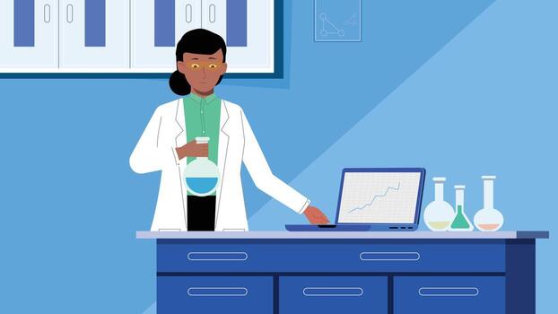 Female Scientist Analyzing Data in Laboratory with Test Tube vector