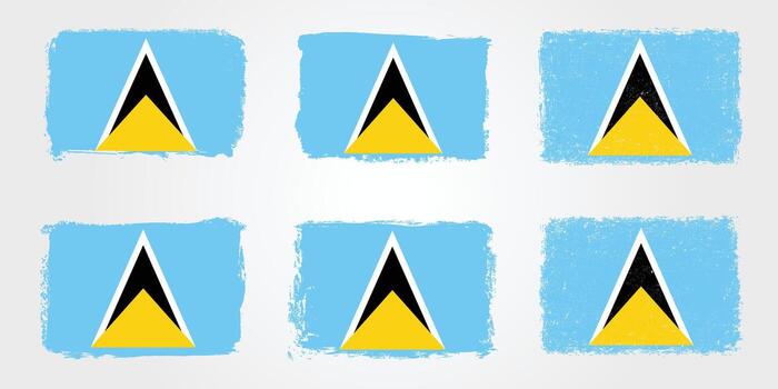 Grunge style Saint Lucia flags with triangular design and brush stroke textures vector