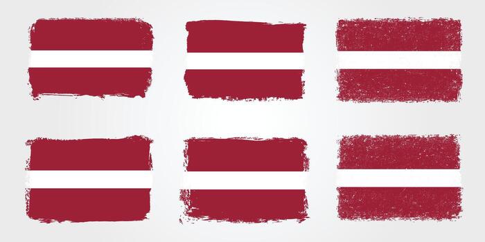 Grunge style Latvia flags with white stripe and deep red brush stroke textures vector