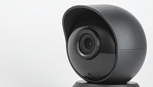 Close up webcam privacy shutter half open detail with copy space left computer accessory security technology design advertising background photo