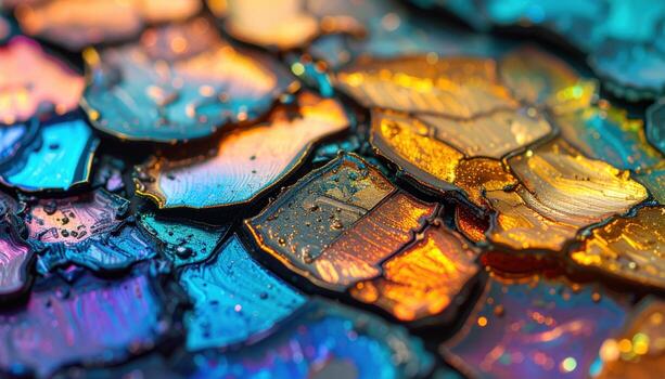 Close up thermochromic pigment patch transition muted wallpaper background representing chemical texture detail suitable for abstract design photo