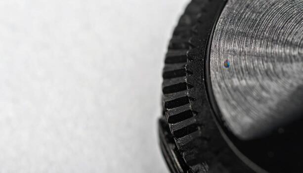 Close up smartwatch digital crown knurling detail with copy space right modern wearable device technology gadget design advertising background photo