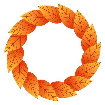 Autumn gradient simple leaves circle frame. Round border made of fall leaves. The leaves are arranged in a circle. flat isolated on white background. vector