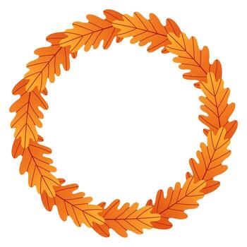 Autumn simple gradient leaves circle frame. Round border made of fall leaves. The leaves are arranged in a circle. flat isolated on white background vector