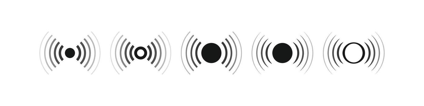 Set of black and gray radar and sonar signal icons. Ideal for wireless technology, communication, and UI UX design projects vector