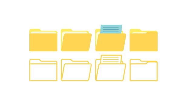 Flat-style folder icons with and without documents. Ideal for designing UI UX, apps, and websites related to data and information vector