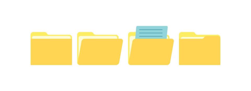 carpeta icono conjunto en amarillo. esta exhaustivo colección incluye cerrado, abierto, y documento carpeta iconos, Perfecto para web y usuario interfaz diseño vector
