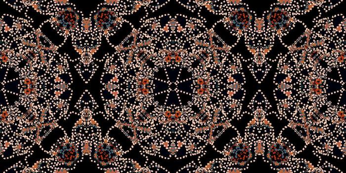 luxurious motif pattern. Seamless texture with abstract sparkling or glittering appearance. abstract dotted kaleidoscope pattern on black background. fashionable textile design. print texture vector
