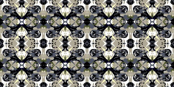 Geometric Tile pattern. Abstract Symmetric Grunge Pattern. Rough Textured Repeat Motif. Urban Camouflage Pattern. Unique Decorative Textile Print. Distressed Abstract Background. Grungy Wallpaper vector