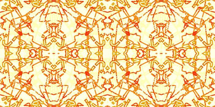 resumen geométrico modelo con líneas en amarillo antecedentes. calentar tonificado geométrico motivo. naranja y amarillo simétrico diseño. intrincado lineal caleidoscopio. vibrante decorativo repetir. textil impresión vector