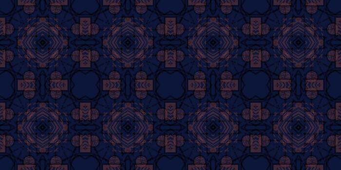 navy background with seamless ornament pattern. Ornamental Grid Pattern with Floral Geometry. Dark Background Pattern with Stylized Ornamental Shape. Repeating Ethnic Surface Design. Decorative Motif vector