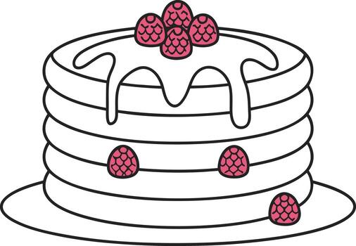 dulce tortita apilar con arce jarabe y bayas desayuno tortita apilar con jarabe y frutas mullido tortita apilar con frambuesas y miel vector
