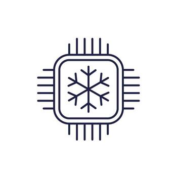 Cold cpu icon, processor cooling line vector