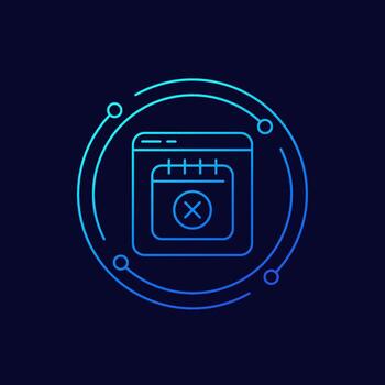 Cancel appointment icon with calendar and website, linear design vector
