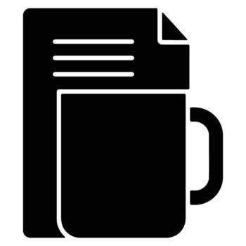 Stylish Black Mug Icon with Document Overlay A Simple, Minimalist Design for Branding and Digital Projects vector