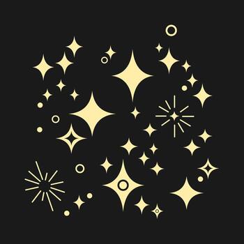 A collection of images of shining stars of various sizes on a dark background vector