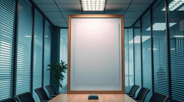 Modern office space with minimalist mockup frame. photo